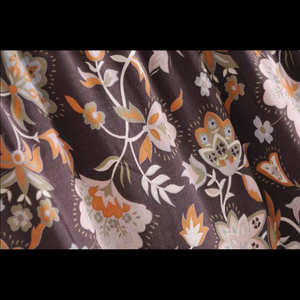Fall Boho Gypsy Floral Print Peasant Blouse Tan - Picture 7 of 9